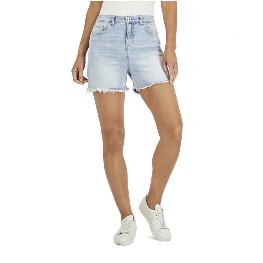 Style & Co ~Woman Size 14~ Blue Denim Fray Hem High Rise Shorts Stretch NWT.‎